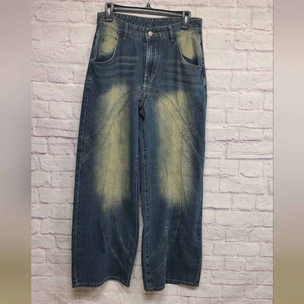Cider‎ Blue and Tan Wide Leg  Jeans Size Medium